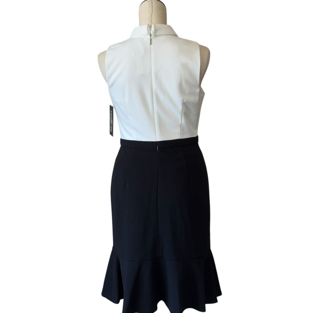 Karl Lagerfield  Scuba Crepe Colorblock Sheath Dress with Bows and Flounce Hem - Picture 4 of 6